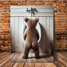 1 Pc  Toilet Bear Room DecorationWooden Framed Canvas Painting -  Thickness 2.25cm/0.9inch,Home Gift Decoration, Room Decoration Aesthetic, Wall Decoration Art, Perfect Gift, Autumn And Winter Wall Decoration, Living Room Decoration, Bedroom Decoration, Kitchen Decoration, Entry Decoration, Bathroom Decoration, Direct Wall Painting, High Quality Wall Painting Poster - White - View 6
