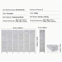 Wood Room Divider,  Panel Wood Folding Privacy Screen, 66.9 Inches Tall Indoor Louvered/Carved Wooden Partition Divider, Portable Decoration Screen, For Room Separation, Home, Office, Restaurant & Bedroom - trắng 6Màn hình có cửa sổ - Xem 7