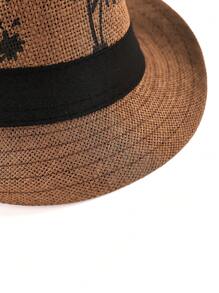1pc Coconut Tree Bohemian Casual Vintage Polyester Satin Ribbon Printed Straw Braid Jazz Hat, Versatile Unisex Accessory Suitable For Carnival, St. Patrick's Day, Ramadan/Lslamic