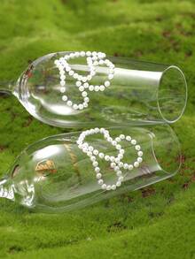 2pcs Pearl & Crystal Heart Shaped Champagne Wine Glasses, Handcrafted Creative Design, Suitable For Wedding, Engagement, Couple Dinner Party, Holiday Gift, Valentine's Day, Mother's Day - Multicolor - View 2