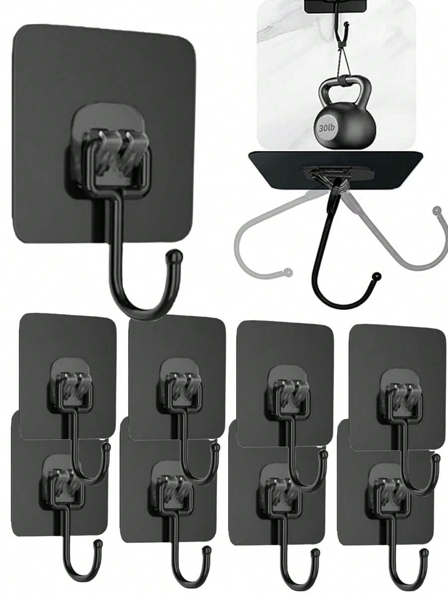 10pcs/Set 5pcs Sticky Wall Damage-Free Hooks, Key Damage-Free Hooks, Clothes Hangers, Bathroom Damage-Free Hooks, Waterproof Adhesive Damage-Free Hooks, Suitable For Bathroom, Bedroom, Entryway