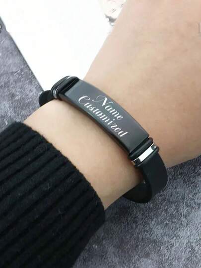 1 pulsera personalizada grabada con nombre y datos de identidad en acero inoxidable para hombre, pulsera personalizada grabada con nombre como regalo para padre, hijo, esposo, compañero de clase, una variedad de regalos conmemorativos, regalos personalizados para festividades