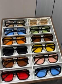 12pcs Men's Square Glasses, Fashion Outdoor Street Photography, Travel, Business, Casual Wear For Summer Beach Vacation,Outdoor,Travel - Multicolor - View 4