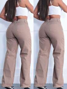 Women's Wide Leg Jeans, High Waist, High Waist, Enhances Butt Size 36 To 46 - 米色 - 查看 2