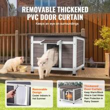 Outdoor Cat House Weatherproof,  Cat Shelter For Multiple Cats, Outdoor Wooden Cat Rabbit House With All-Round Foam Insulated, PVC Door Flaps And Open Roof - 24"L x 21"W x 18"H - 查看 5