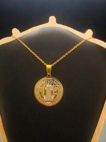 1pc Stainless Steel St. Benedict Exorcism Medal Pendant Necklace, Talisman For Protection Against Evil Spirits, Suitable For Daily Wear And Gift Giving