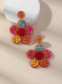 1 Pair Handcrafted Sequin Flower Copper Spring Stamen Woven Beaded Crystal Earrings