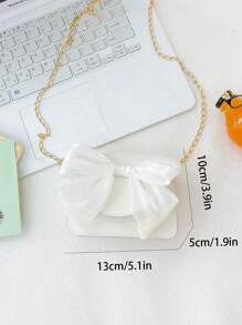 Bolso de hombro pequeño de unicolor con lazo, bolso diagonal mini con cadena, bolso de hombro pequeño de piel sintética, neceser accesorio