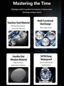 1pc Business Men's Stainless Steel Waterproof Luminous Quartz Watch With Date Display, Casual Men's Chronograph Wrist Watches For Men, Luxury Man Wristwatch Suitable For Work Occasion, Men's Gifts