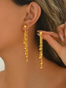 1 对 18K 镀金时尚欧美简约个性耳环，几何镂空女士日常佩戴流苏耳环 - D - 查看 13