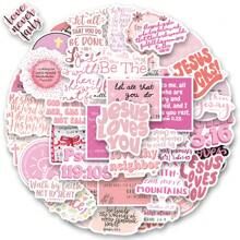 52PCS Pink Bible Verse Jesus Stickers Vinyl Aesthetics Stickers, Decals, Scrapbooking, Diary, Bumper, Skateboard, Water Bottle, Cartoon, Hard Hat, Car Stickers