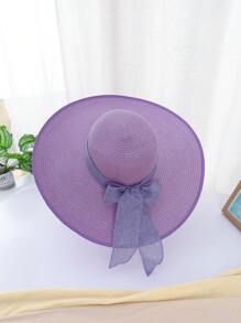 1 Pc Solid Color Casual Elegant Bohemian Straw Bow Wide Brim Round Top Sun Hat, UV Protection, Wind Proof, Decorative Strap, Fashionable, Versatile, Suitable For Commuting And Vacation, All Seasons - Round Straw Hat - View 21
