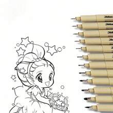 6 支/9 支/12 支轮廓笔、艺术绘图笔、建筑设计笔、素描绘图注射器笔 - 黑色 - 查看 3