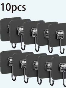10pcs/Set 5pcs Sticky Wall Damage-Free Hooks, Key Damage-Free Hooks, Clothes Hangers, Bathroom Damage-Free Hooks, Waterproof Adhesive Damage-Free Hooks, Suitable For Bathroom, Bedroom, Entryway