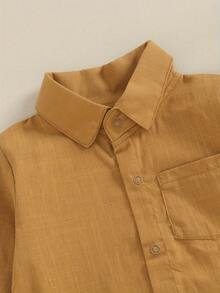 Mono de otoño para bebé niño, de caballero, de color liso, de manga larga, con solapa y botones delanteros, con bolsillo, ropa para niño pequeño - Marrón oscuro - Ver 3