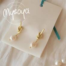 MYSOYA 100% 手工制作的天然淡水珍珠耳环，6-7 毫米珍珠，配有精美礼品盒，适合他/她，日常佩戴、派对、生日、周年纪念日、婚礼、感恩节、圣诞节、新年、情人节的礼物 - 金色 - 查看 7