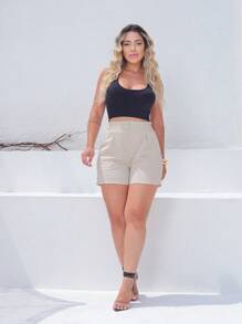 Shorts PREMIUM Linen Shorts For Women DANI LINHO With Buttons And Elastic - Màu be - Xem 4