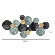 HOMCOM Decorazione da Parete in Metallo, Decorazione Murale in 3D per Interni, Wall Art a Cerchi con Rivestimento in Rilievo, Vintage, 133x66cm, Blu, Nero e Oro