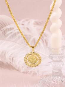 1pc Vintage Napoleon Coin Pattern Big Circular Pendant Necklace, Bridal Wedding Party Holiday Gift Neck Ornament - Necklace - View 8