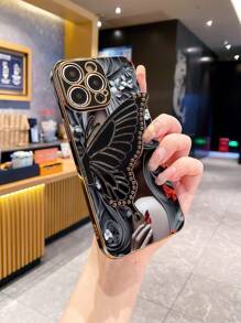 Carcasa protectora plegable antirradiación de unicolor con relieve con diseño de mariposa, hecha de material de electrochapar de alta calidad, compatible con iPhone 16 Pro Max, iPhone 11, iPhone 13, iPhone 15 Pro Max, Series Apple, S24 Ultra, S23 Ultra, Galaxy A05S, A15 5G, Galaxy A54, Series, Redmi Note 13 4G, Redmi Note 13 Pro 4G, Series