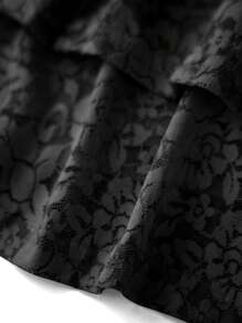 Women Tiered Ruffled Short Skirts Floral Lace Sheer Mid Rise Lined Cute Flowy Mini Skirts - Black - View 8