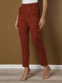 Women's Pants/Tailored Pants/Basic Pants/Elegant Pants/Skinny Pants/Blogger Pants/Fashion Pants - Rust Brown - View 5