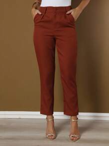 Women's Pants/Tailored Pants/Basic Pants/Elegant Pants/Skinny Pants/Blogger Pants/Fashion Pants - Rust Brown - View 4