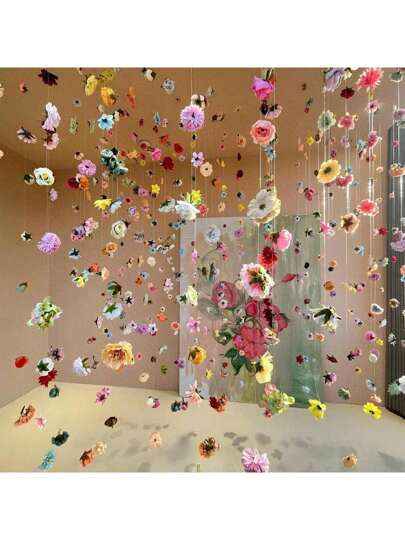 11件/21件/31件/套 多色悬挂花朵DIY窗帘材料包，人造花室内悬挂装饰（含50米透明线），彩色人造花室内悬挂装饰，适合春季DIY婚礼、春季派对装饰、婚房装饰、节日派对装饰、室内外装饰