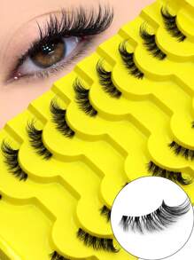 GROINNEYA 9 对假睫毛自然半睫毛猫眼透明带状睫毛蓬松纤细 3D 仿貂毛睫毛套装软条假睫毛