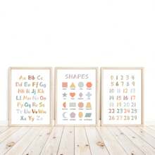 Bộ 3 tranh treo tường phòng trẻ em - Bảng chữ cái, Biểu đồ số & Áp phích ABC | Đồ trang trí phòng trẻ em giáo dục cho bé trai và bé gái | Áp phích vải canvas phong cách Boho hiện đại | Khung tùy chọn, Tranh treo tường có khung - Nhiều màu - Xem 5