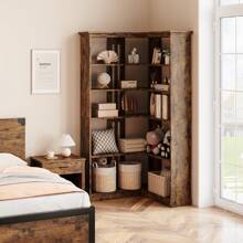 Farmhouse Bookshelf Corner Bookcase 72.8" Large Bookcase Wood Bookshelf Tall L Shaped Bookshelf 5 Tier Corner Shelf Display Rack Etagere Shelf Storage For Office Bedroom - 棕色 - 查看 6