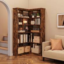 Farmhouse Bookshelf Corner Bookcase 72.8" Large Bookcase Wood Bookshelf Tall L Shaped Bookshelf 5 Tier Corner Shelf Display Rack Etagere Shelf Storage For Office Bedroom - 棕色 - 查看 4