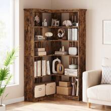 Farmhouse Bookshelf Corner Bookcase 72.8" Large Bookcase Wood Bookshelf Tall L Shaped Bookshelf 5 Tier Corner Shelf Display Rack Etagere Shelf Storage For Office Bedroom - 棕色 - 查看 3