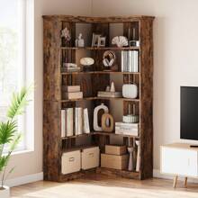 Farmhouse Bookshelf Corner Bookcase 72.8" Large Bookcase Wood Bookshelf Tall L Shaped Bookshelf 5 Tier Corner Shelf Display Rack Etagere Shelf Storage For Office Bedroom - 棕色 - 查看 5