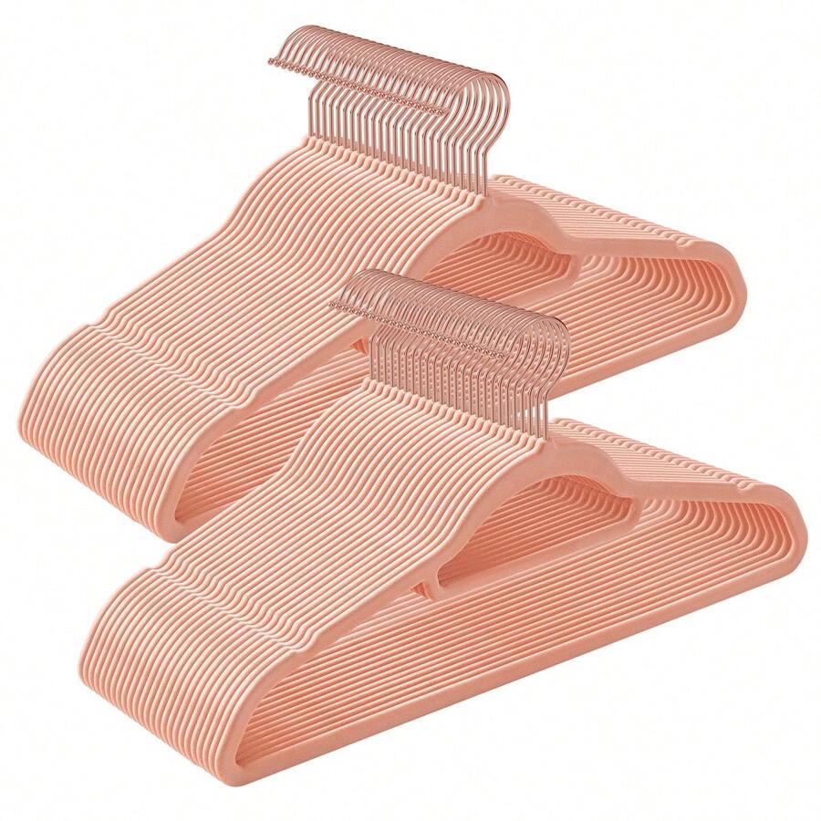 SONGMICS Percha de Terciopelo, Juego de 50, Antideslizantes, con Barra Corbata y Gancho Oro Rosa, 0,6 cm Espesor, Ahorra Espacio, 43,5 cm Largo, para Abrigo Vestido Pantalón, Blanco - Pink - Übersicht 1