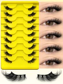 GROINNEYA 9 对假睫毛自然半睫毛猫眼透明带状睫毛蓬松纤细 3D 仿貂毛睫毛套装软条假睫毛