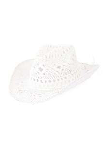 1pc Solid Color Boho Casual Hollow-Out Decor UPF Sun Protection Woven Panama Hat, Cowboy Sunhat, Fashion & Versatile For All Seasons, Commute
