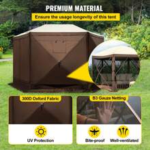 Gazebo Screen Tent, Pop Up Gazebo Tent, Pop-Up Screen Tent 4/6 Sided Canopy Sun Shelter With 4/6 Removable Privacy Wind Cloths & Mesh Windows, Quick Set Screen Tent With Mosquito Netting - 10 x 10 ft, Brown - 查看 5