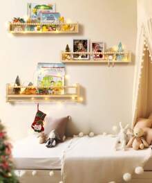 Wall Shelf Wooden Children's Room Bookcase 58cm Set Of 3 Floating Shelves Children's Shelf Wood With Wooden Bead Design For Organizer Kitchen Spice Rack Wall Decoration Storage Shelf For Children Bathroom Living Room