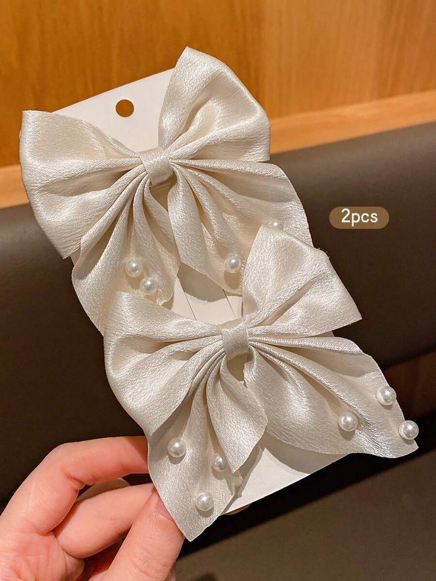 2 piezas Pasadores de pelo con lazo de moda, accesorios de pelo de estilo dulce adecuados para uso diario - Beis - Ver 1
