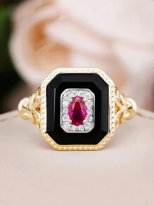 1 Anillo de moda premium, joyería de mujer con incrustaciones de cobre y circonita, perfecto para uso diario, fiestas, citas, regalo del Día de San Valentín