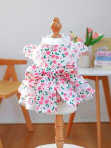 PETCIRCLE 1 pieza Ropa para mascotas, Conjunto para perro/gato, Elegante y lindo atuendo para perros pequeños, Vestido cómodo con estampado floral de rosa para mascotas pequeñas - Multicolor - Ver 7