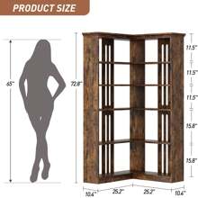 Farmhouse Bookshelf Corner Bookcase 72.8" Large Bookcase Wood Bookshelf Tall L Shaped Bookshelf 5 Tier Corner Shelf Display Rack Etagere Shelf Storage For Office Bedroom - 棕色 - 查看 2