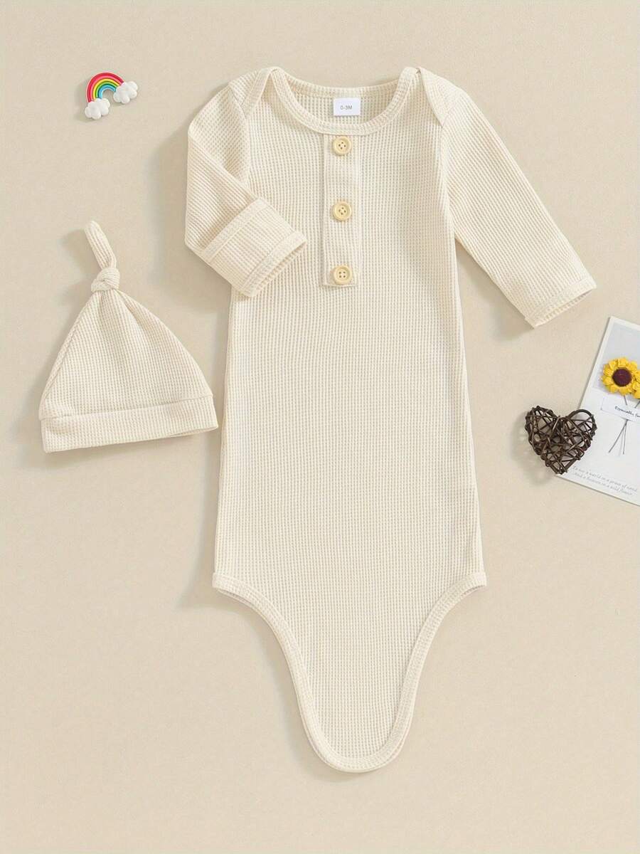 Bata de bebé recién nacido, niño y niña, primavera y otoño, manga larga, saco de dormir, manta para bebé con gorro - Albaricoque - Ver 1