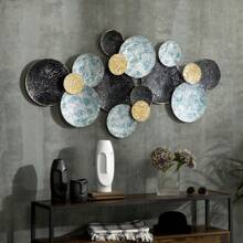 HOMCOM Decorazione da Parete in Metallo, Decorazione Murale in 3D per Interni, Wall Art a Cerchi con Rivestimento in Rilievo, Vintage, 133x66cm, Blu, Nero e Oro