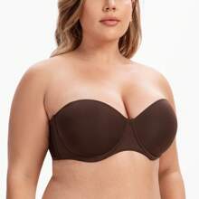 MELENECA Women's Strapless Bra For Large Bust Back Smoothing Plus Size With Underwire - Cà phê nâu - Xem 3