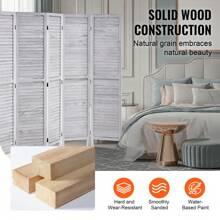 Wood Room Divider,  Panel Wood Folding Privacy Screen, 66.9 Inches Tall Indoor Louvered/Carved Wooden Partition Divider, Portable Decoration Screen, For Room Separation, Home, Office, Restaurant & Bedroom - trắng 6Màn hình có cửa sổ - Xem 4