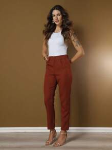 Women's Pants/Tailored Pants/Basic Pants/Elegant Pants/Skinny Pants/Blogger Pants/Fashion Pants - 鏽棕色 - 查看 3