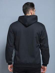 Zipper Sweatshirt Cold Weather Top Closed Flannel Hooded Sweatshirt Cotton Coat Unisex Women Men Plain Without Print - 黑色 - 查看 7