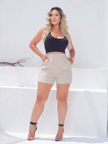 Shorts PREMIUM Linen Shorts For Women DANI LINHO With Buttons And Elastic - Màu be - Xem 5